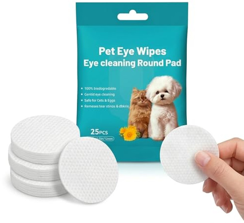 SEGXN 25 Pcs 100% Plastic-Free Biodegradable Pet Eye Wipes, Compostable Tear Stain Cleaning Wipes for Dogs and Cats - Gently Remove Eye Dirt, Secretions, Scabs & Tear Stains (25PCS)