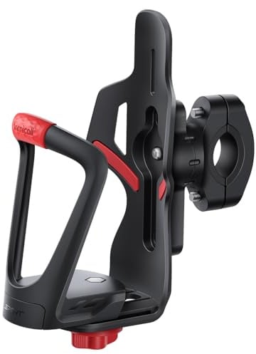 Lamicall Adjustable Bike Water Bottle Holder – [Hidden Tracker Storage] [Fit 2.2-3.4 Diameter Bottle] Motorcycle Cup Holder, Bicycle Drink Cage with U-Clamp for Handlebar & Frame | [For 55-85 mm large bottles][Tracker Storage] Bicycle Bottle Holder Water Bottle Holder for Bicycle MTB Road Bike Ebike