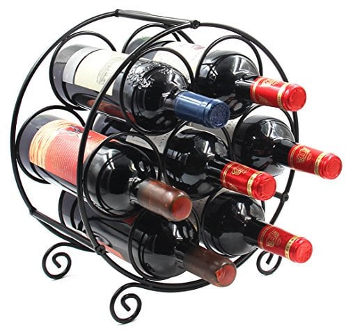 PAG 7 Bottles Small Wine Rack,Metal Floor Tabletop Wine Rack Free Standing,Home Kitchen Wine Storage Organiser Bottle Holder,Black