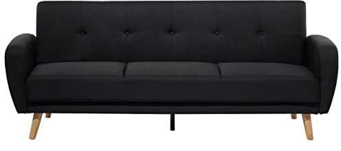 Beliani 3-Sitzer Sofa Stoffbezug schwarz mit Schlaffunktion Holzbeine Schlafsofa Florli