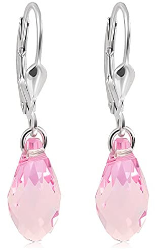 Ohrringe Ohrhänger Rosa mit Markenkristallen 925 Sterling Silber NOBEL SCHMUCK