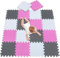 meiqicool Der Puzzlematte für Babys und Kinder 18 Schaumstoffplatten mit Tieren 1cm dickere, weichere Spielmatte Schadstofffrei, Formamid geprüft Weiß Pink Grau 010312