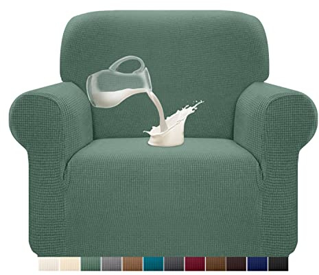 Granbest Stretch Wasserdicht Sofabezug 1 Stück Sofahusse Spandex Jacquard Elastische Couchbezug mit Anti-Rutsch-Schaumstoffe (1 Sitzer, Salbei)