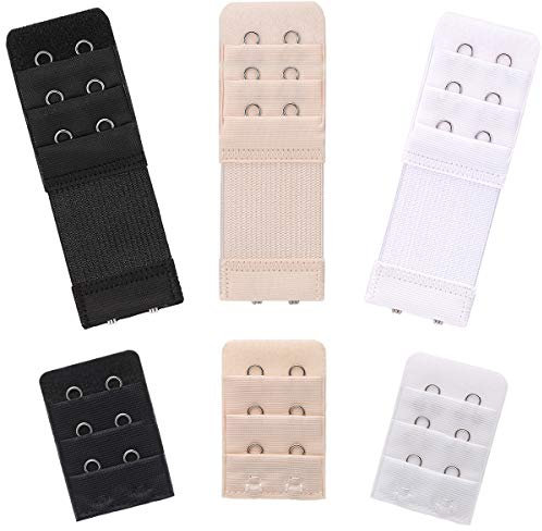 Akstore 6 Pieces Women's Soft Comfortable Elastic Bra Extenders Bra Extension Strap 2 Hook 3 Row Lady's Bra Extender Bra Band (Multicolors+NoElastic), Multicolors+noelastic, One size