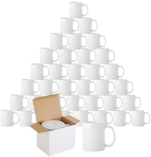 wowsubli 36 Pcs Sublimation Mugs 11oz with Small Handle Plain Blank,Double Coated White Mugs with Box, AAA Grade