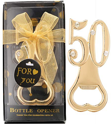Set of 12 Creative Bottle Openers for 50th Birthday Party Favors or 50th Wedding Anniversary Party Gifts Black and Gold Themed 50 Birthday Party Favors Souvenirs Decorations for Guests (12, Gold 50)