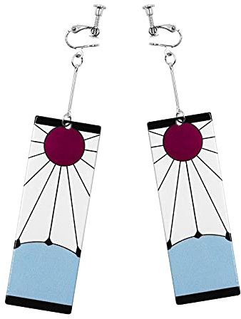 Tanjiro Hanafuda Earrings Clip On For Men Women Demon Slayer Cosplay, Acrylic