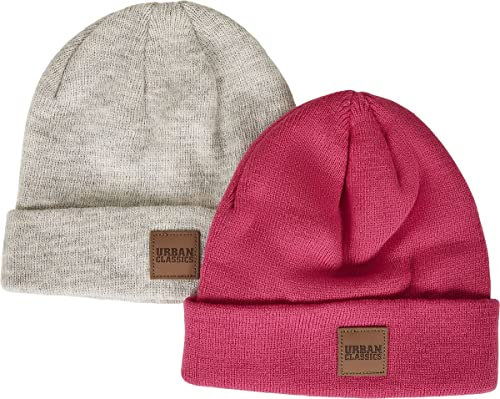 Urban Classics Unisex Kinder UCK626-Logopatch Kids 2-Pack Beanie-Mütze, pink/Heatherwhite, 158/164
