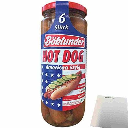 Böklunder Hot Dog Würstchen in Eigenhaut (300g Glas, 6 Würstchen) + usy Block