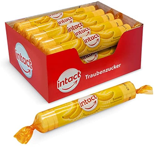 intact Traubenzucker (Banane) Rolle 15 St. • Multipack (15 x 40g) Traubenzucker Bonbons • 100% Vegan