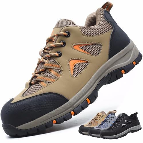 Scarpe Antinfortunistiche Uomo Donna Scarpe da Lavoro con Punta in Acciaio Leggere Scarpe di Sicurezza Antiscivolo Traspiranti Cachi 41