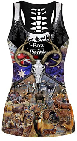 Bow Camo 3D Hollow Tanktop Leggings Set, Frauen Jagd Gedruckt Sexy Weste und Yogahose, Nahtloser Sportanzug, Hohle Tanktops, 36