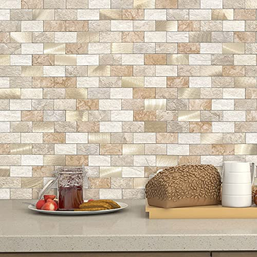 VAOVI Ziegelstein Mosaik 3D Selbstklebende Wandfliesen Aufkleber für Wand Bad WC Dusche Küche Fliesen Wandplatte Wasserdicht(10 Fliesen,Braun)