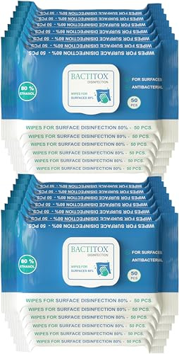 Bactitox 1200 Antibacterial Alcohol Wipes - 80% Ethanol - Fast Acting Surface Disinfectant Wipe - 50 count (Pack of 24)