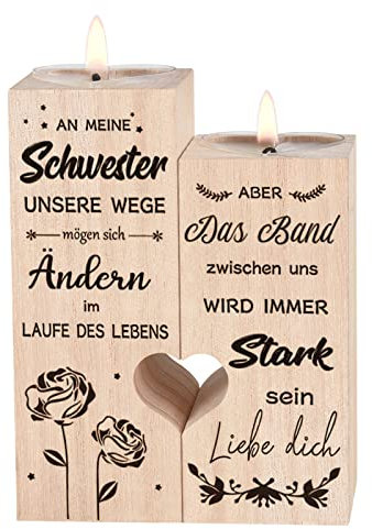 An Meine Schwester Personalisierte Geschenke Frauen Herzförmiger Kerzenhalter Doppelseitiger Druck,Geschenk Schwester Geburtstag,Beste Schwester Geschenke