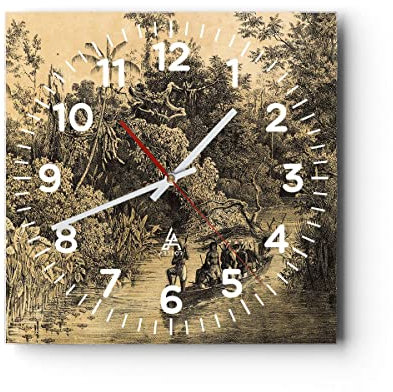Modern Wanduhr Dschungel Eingeborene Fluss 30x30cm Quadrat Klein Wand Uhr Glas Analog Zimmeruhren Küche Büro Wohnzimmer Glasuhr Wall Clock Dekoration Design Wanddekoration Küchenuhr C4AC30x30-4406