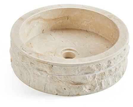 PEGANE Vasque à Poser/lavabo Rond en marbre, Coloris Beige - Diamètre 40 x Hauteur 15 cm