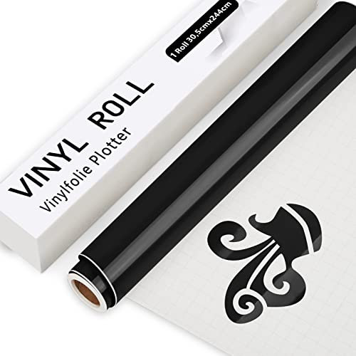 IModeur Vinylfolie Plotter, 30.5cm x 244 cm Glänzend Schwarz Plotterfolie selbstklebend Vinyl, Schwarz Plotterfolie Vinyl für Cricut, Silhouette Cameo, die meisten Schneidemaschine