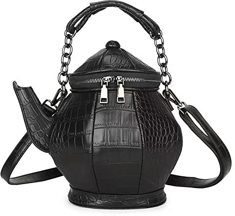 ZiMing Teapot Shape Handbags Purse Women Vegan Leather Crossbody Bags with Chain Handle Stylish New Girls Satchel Handbag Zipper Shoulder Bag -Black