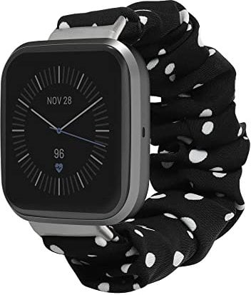kwmobile Bracelet Compatible avec Fitbit Versa 4 / Sense 2 / Versa 3 / Sense - Bracelet de Rechange Design Chouchou pour Fitness Tracker - Noir-Blanc