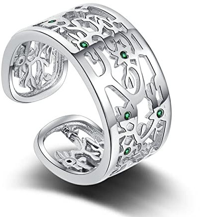 Baum Des Lebens Rings, Baum Des Lebens Ring Mit Grünen Ring, Verstellbarer Baum Des Lebens Ring, 925 Silver Sterling Silber Verstellbarer Ring für Damen, Lebensbaum Breit Grün Cubic Zirkonia Ring