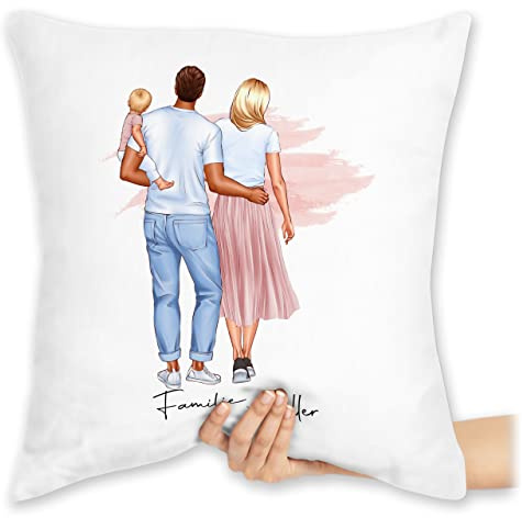Kissen 40x40 Zierkissen - Mama - Familie Mutter Vater Baby Kinder - 40 x 40 cm - Weiß - geschenke für mütter mutti familien mom kind muttertag personalisierte mutterzagsgeschenke
