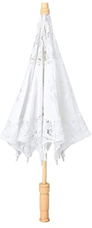 Gonetre Sombrilla con Bordado de Flores de Encaje, Paraguas para Novia de Boda, Hecho a Mano, Seda Pura, de Madera único, Decoración Tradicional Elegante, Accesorios para Fotos (Grande)