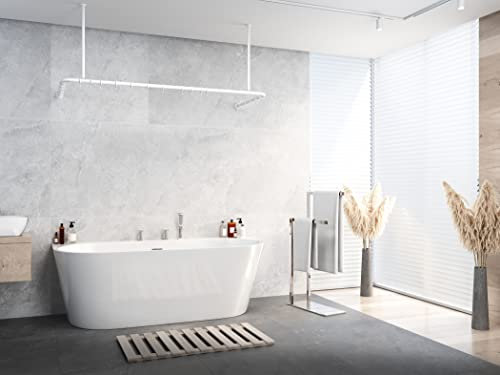 ALU DUSCHVORHANGSTANGE WEISS 70x165x70 CM BARRIEREFREI PASSEND FÜR BADEWANNE, U-FORM, INKL. DECKENHALTERUNGEN, INKL. RINGE WINKELSTANGE