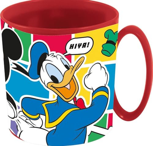 Disney Tazza rossa per bambini in plastica Mickey Mouse Topolino da 350 ml adatta al microonde