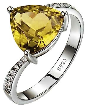 Homxi Anillos de Plata de Ley para Mujer,Anillo Bodas 3 Garras con Triángulo Circonita Amarillo Anillo Mujer Plata Tamaño 20(60mm)
