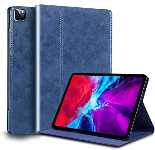 Gexmil for iPad Pro 12.9 Inch Case 2022/2021/2020/2018(6th/5th/4th/3rd Generation),Auto Wake/Sleep,Genuine Leather Case with Stand,Oil Wax Blue