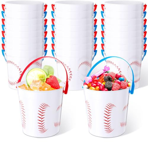 Mifoci 20 Pcs Baseball Theme Rum Buckets for Drinks 34 oz Reusable Punch Bowls with Handles Plastic Buckets Bulk for Baseball Parties Bar Alcohol Beverage Beer Wine Drinkware