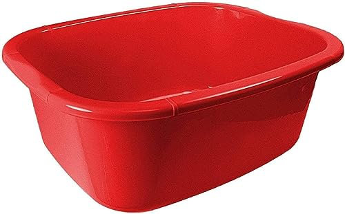 NIAM 11 Litres Rectangular Washing Up Bowl Eco Made Plastic Basin Mixing Sink Tidy Organizer Large Kitchen Portable Dish Washtub (Red)
