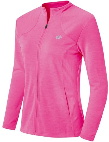 AjezMax Laufjacke Damen Langarm Wanderjacke Wasserdicht Atmungsaktiv Sportjacke Winter Warm Trainingsjacke Fahrradjacke mit Tasche für Radfahren Rosenrot XS