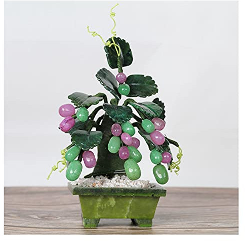 HASMI künstliche Pflanzen Tabletop Bonsai Baum Handwerker Jade Traube Bonsai Kreative High-End-Ornamente Jade Carving Bonsai for Home Büro Tischdekor Simulierte Kiefer