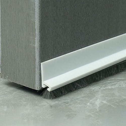 Oniissy White Door Brush Strip Draught Excluder,100CM Door Gate Bottom Brush Sealing Strip Dust Sweep Stopper with Polypropylene Bristles for Weather Stripping Air & Sound Proof