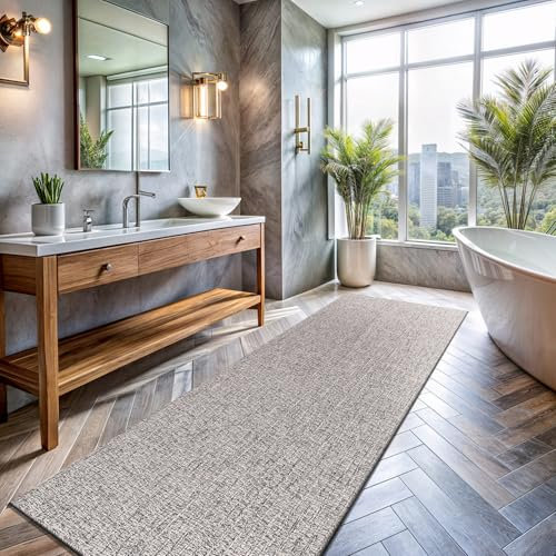 Lena Rug Natürlicher Jute-Teppich für Küche, Terrasse, Wohnzimmer, rutschfest, Bauernhaus-Teppich, waschbar, für drinnen und draußen, 5 x 17,8 cm, Grau