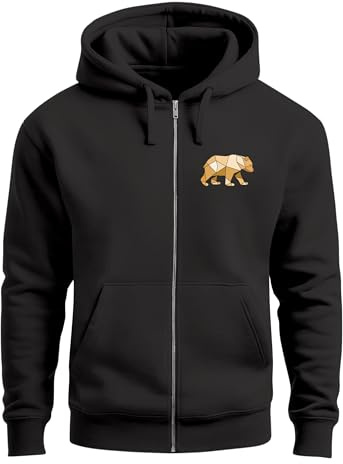 Neverless® Sweatjacke Zip-Hoodie Herren Polygon Print Bär Outdoor Print Motiv Zipjacke Männer Fashion Streetstyle