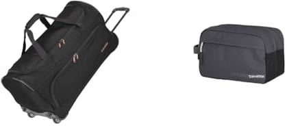 Travelite 2-Rad Trolley Reisetasche Größe L, Gepäck Serie Basics Fresh & Handgepäck Kosmetiktasche, Gepäck Serie Kick Off: Praktische Kulturtasche für Urlaub und Sport, 26 cm, 5 Liter, D'anthrazit
