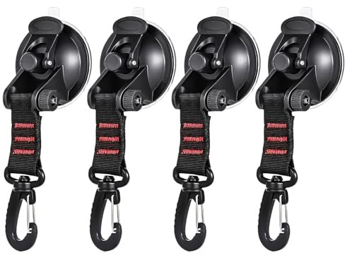 ZITUZY 4 Stücke Saugnapf Camping Set, Camping Saugnäpfe mit Haken Extra Stark, Saugnapf Anker mit Befestigung, für Zuhause, Camping, Auto, Vorzelt (Schwarz Rot)