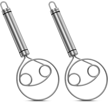 Piuluvor® 2 Stück Dänischer Teigbesen 304 Edelstahl Teig Schneebesen Doppellöchern zum Schnellen Mischen Dough Whisk Brotteig Schneebesen für Brotkuchenherstellung