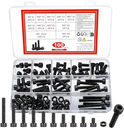 120 Stk M6 Schrauben Set, Zylinderschrauben Muttern Set, Sechskantschrauben mit Muttern Set, Gewindeschrauben mit Innensechskant Schrauben Set, DIN912 Maschinenschrauben mit Unterlegscheiben Set