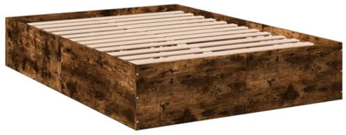 vidaXL Cadre de lit chêne fumé 120x200 cm Bois d'ingénierie, Meuble de Chambre à Coucher, sommier, lit à Panneaux, lit, lit Double, lit Plate-Forme