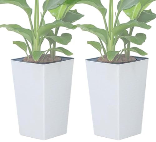 Jardinera de riego automático, macetas de riego automático para interiores | Macetas cuadradas altas con asa | Jardineras multifunción de riego automático, 2 piezas, con agujeros de Ventila