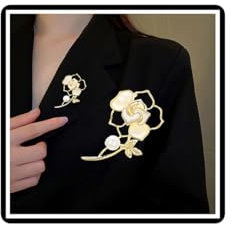 Perle Rose Blume Brosche Kristall Schmetterling Weizenohr Corsage Strass Kamelie Anzug Rock Mantel Abzeichen Accessoires für Frauen Damen (Gold C)