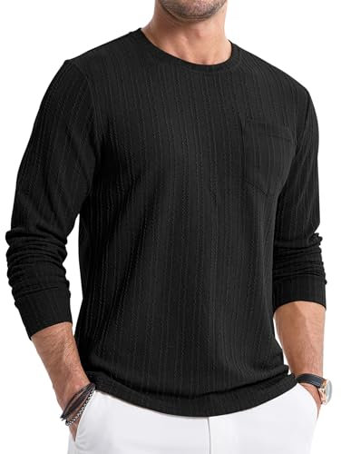 JMIERR Herren Sweatshirt Pullover für Herren Langarm Pullover Strickpullover Rundhals T-Shirts Longshirt Modern Leichte Basic Solid Winter Oberteile Männer mit Tasche Schwarz M