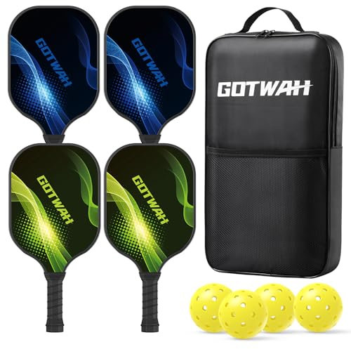 Pickleball Paddles Set von 4 Outdoor Pickleball Schläger Set Leichte Schläger Fiberglas Pickle Ball Racket Geschenk mit gepolstertem Griff für Erwachsene Anfänger Mittelspieler Ältere Freundlich