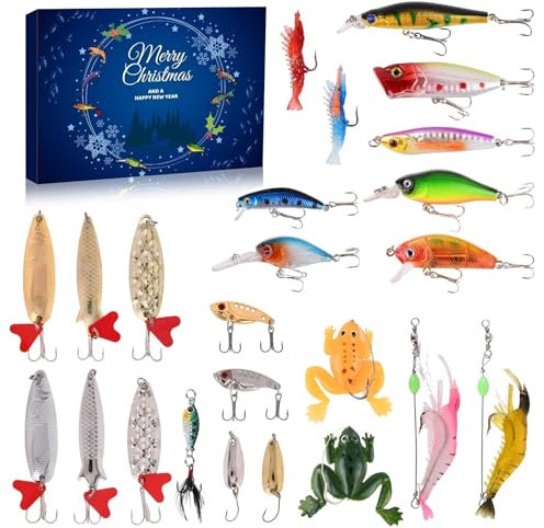 Angelkalender,Adventskalender Angel,Deluxe Raubfisch Angler,Weihnachtskalender Fishermans,Angelgerät Weihnachtskalender Köder Set,Adventskalender,für Erwachsene Teenager Jungen Kinder