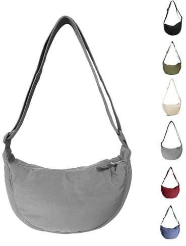 Uwiyo Halbmond Tasche Damen Nylon Crossbody Moon Bag Hobo Halfmoon Bag Halbmond Umhängetasche Dumpling Schultertasche mit verstellbarem Gurt für Damen Mädchen (Grau)