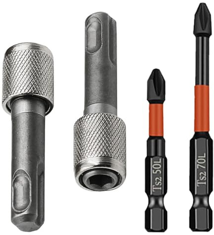 IUSOT 4 Stück 6,35mm Bohrerhalter Konverter + 50 mm, 70 mm Kreuzbohrer, Sechskantschaft SDS Bithalter Konverter, Adapter von Rundschaft auf Sechskantschaft für Schlagbohrer Hammerbohrer, Hammer Bits